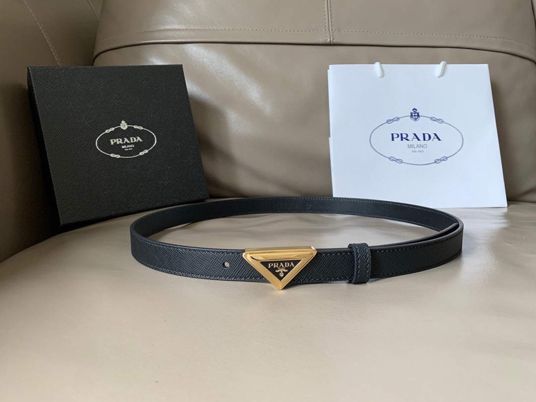 [TOP] PRADA Belt with Metal Logo - 2CM