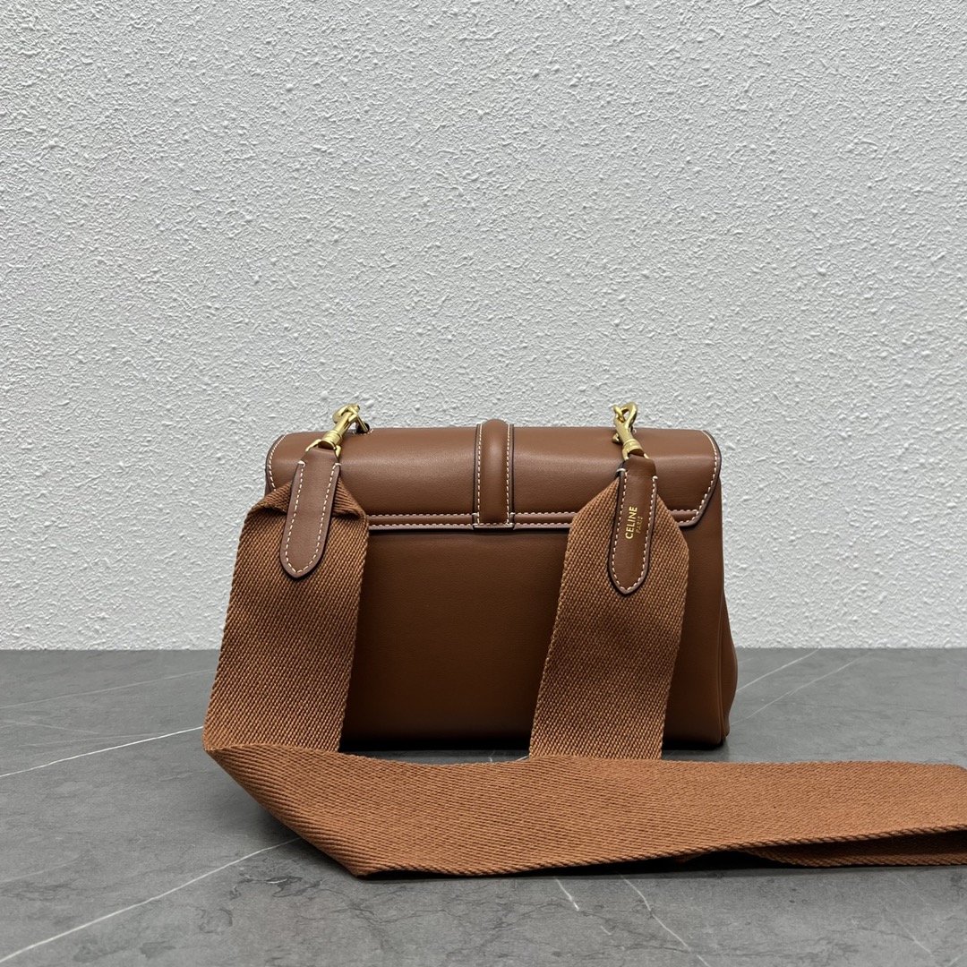 [TOP] CELINE Full Cowhide, Rotating Lock Crossbody Bag 23×15×9CM - Brown