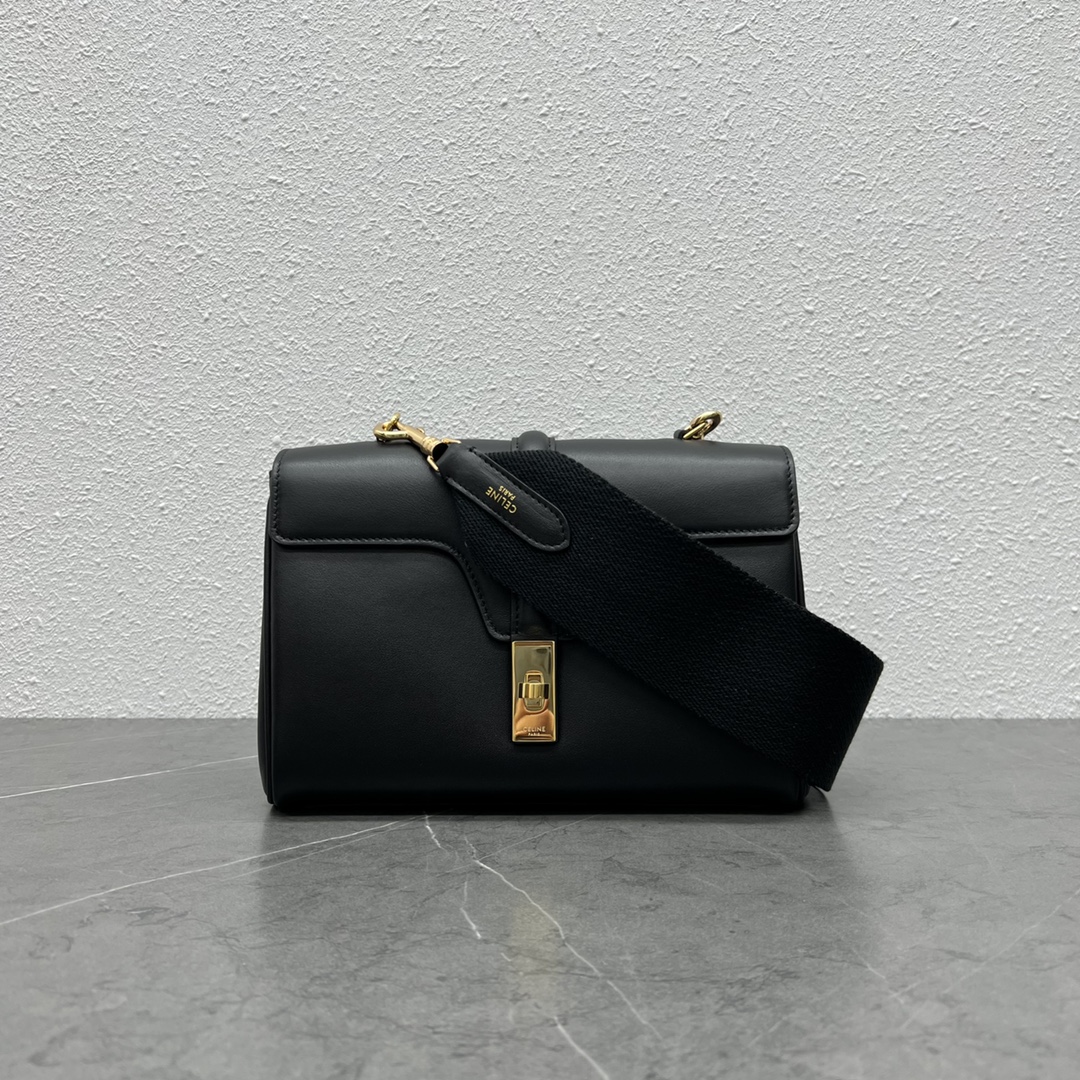 [TOP] CELINE Full Cowhide, Rotating Lock Crossbody Bag 23×15×9CM - Black