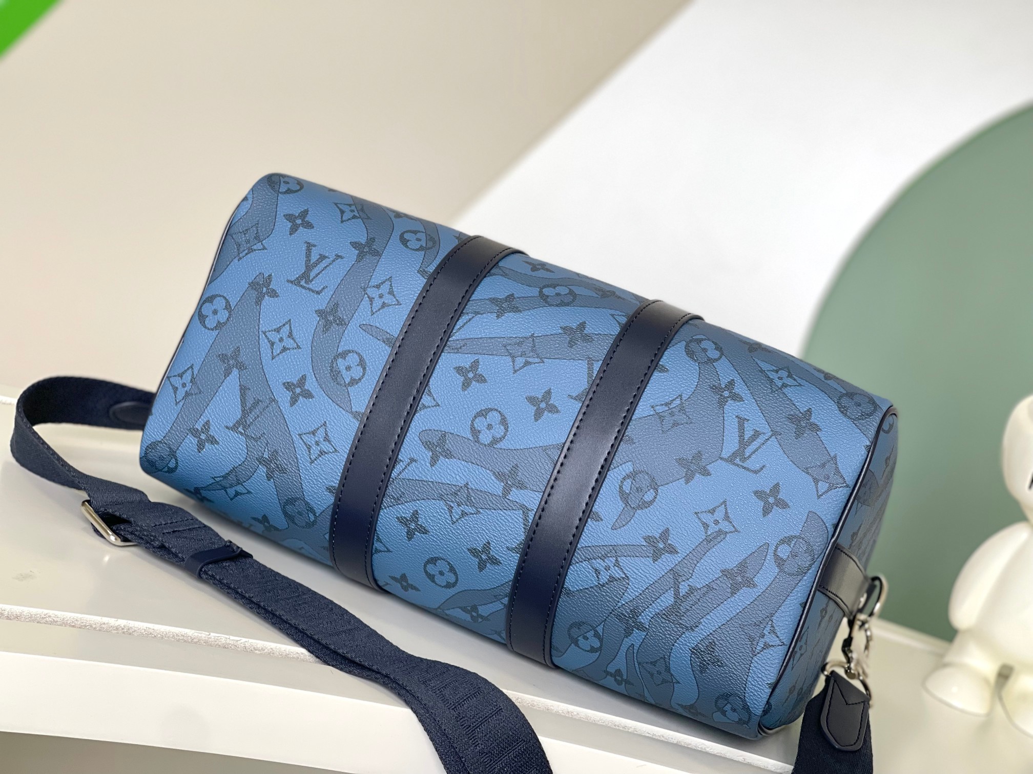 [TOP] Louis Vuitton LV  Keepall Bandoulière 35 Monogram Aquagarden Canvas Handbag 34x21x16cm-Blue