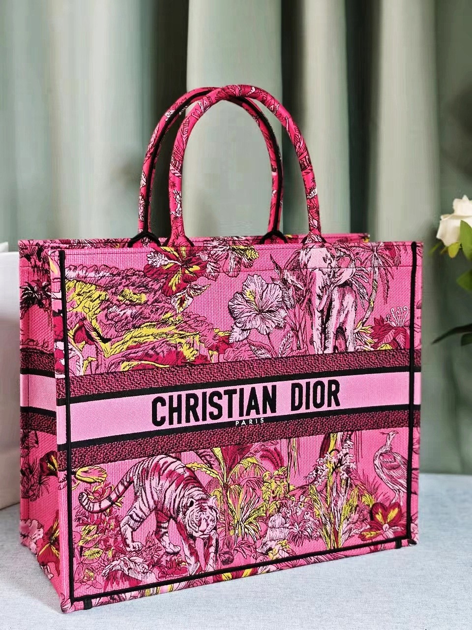 [TOP] Christian Dior Pink Indian Style Large Book Tote Handbag 42X35X18.5 cm