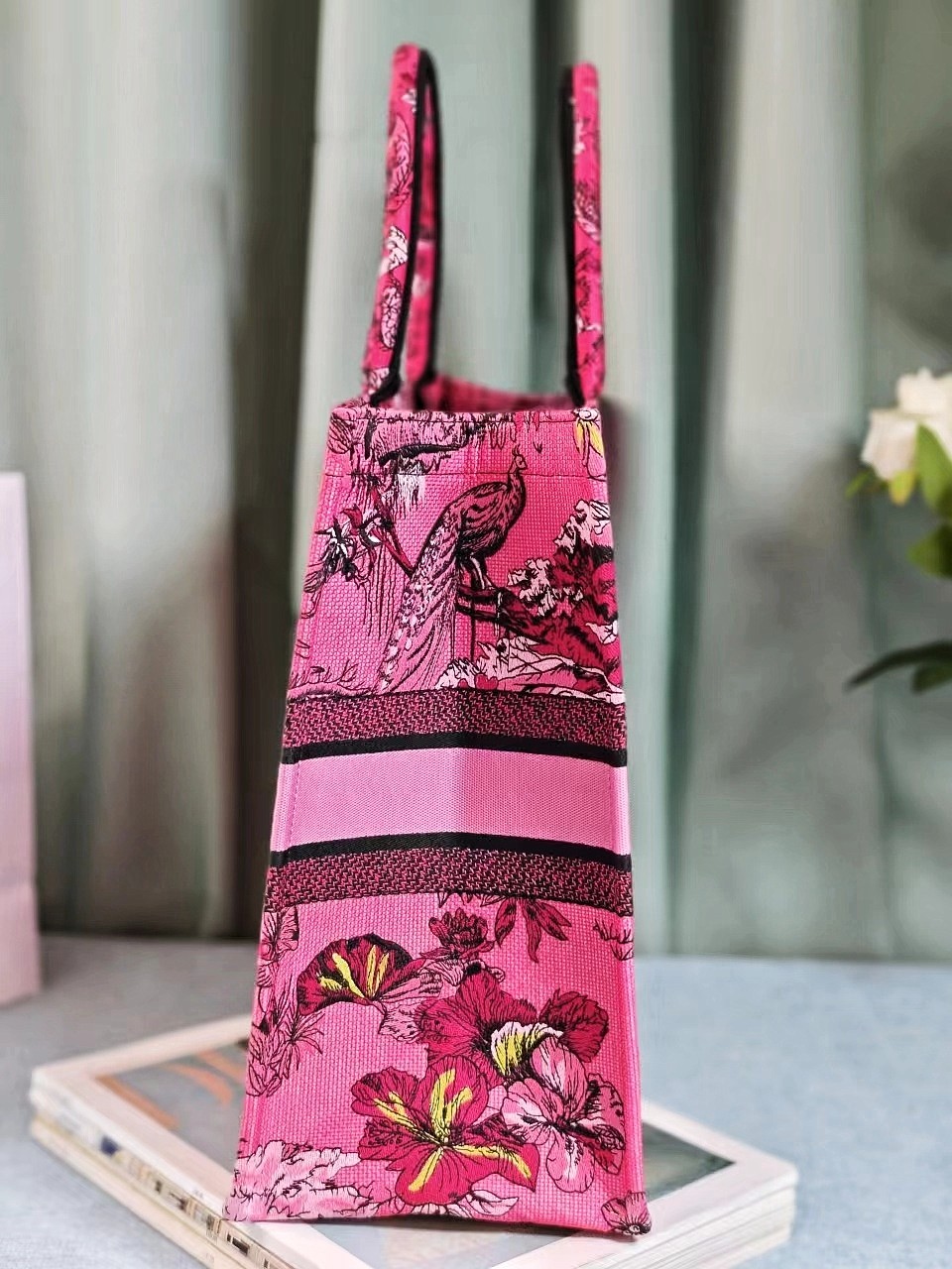 [TOP] Christian Dior Pink Indian Style Large Book Tote Handbag 42X35X18.5 cm