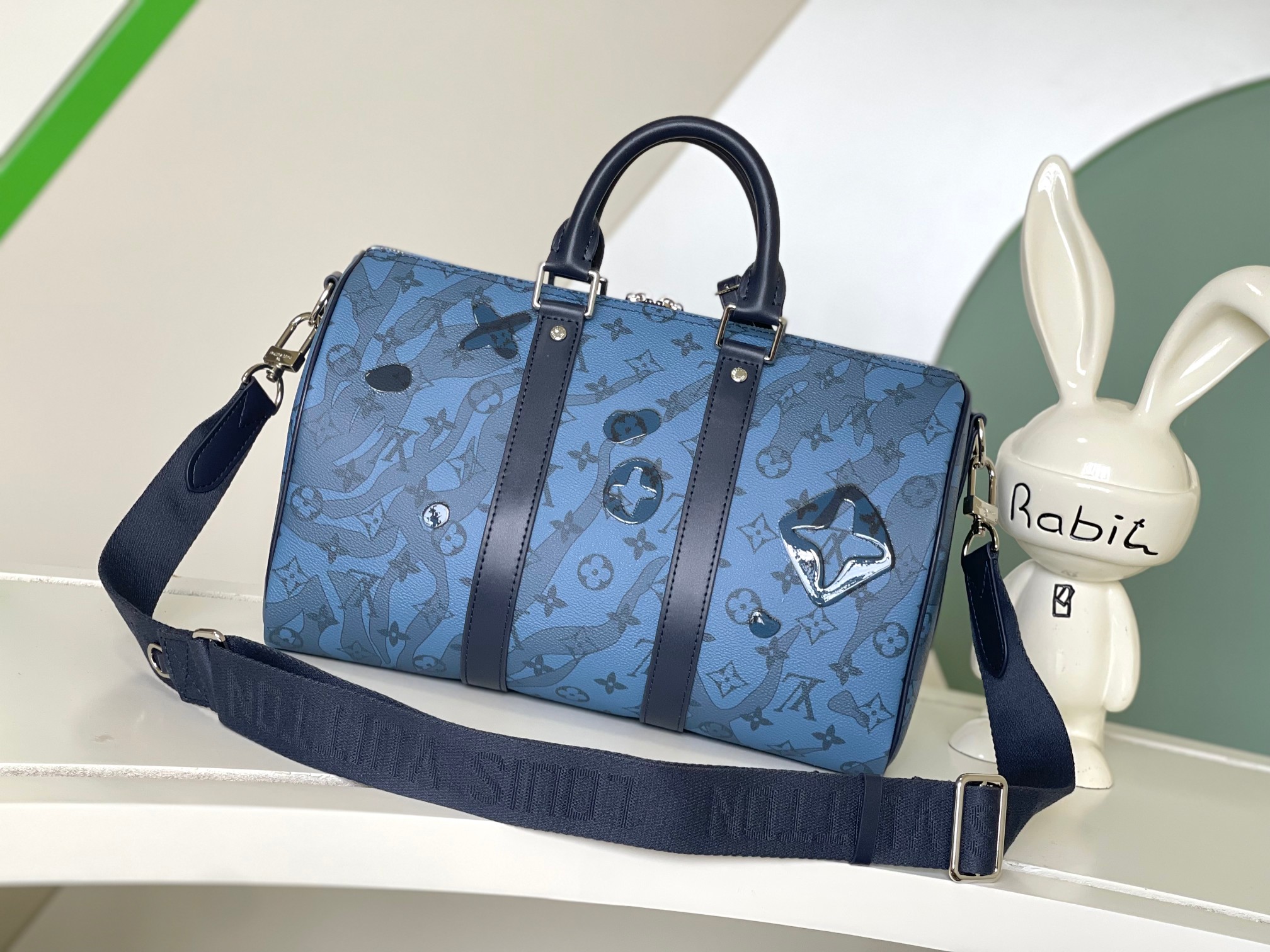 [TOP] Louis Vuitton LV  Keepall Bandoulière 35 Monogram Aquagarden Canvas Handbag 34x21x16cm-Blue