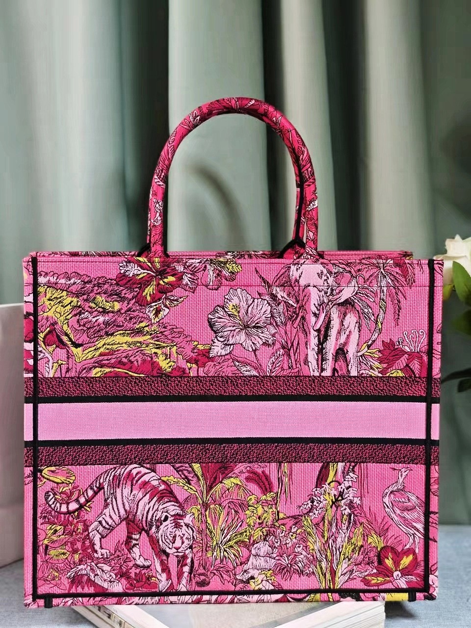 [TOP] Christian Dior Pink Indian Style Large Book Tote Handbag 42X35X18.5 cm