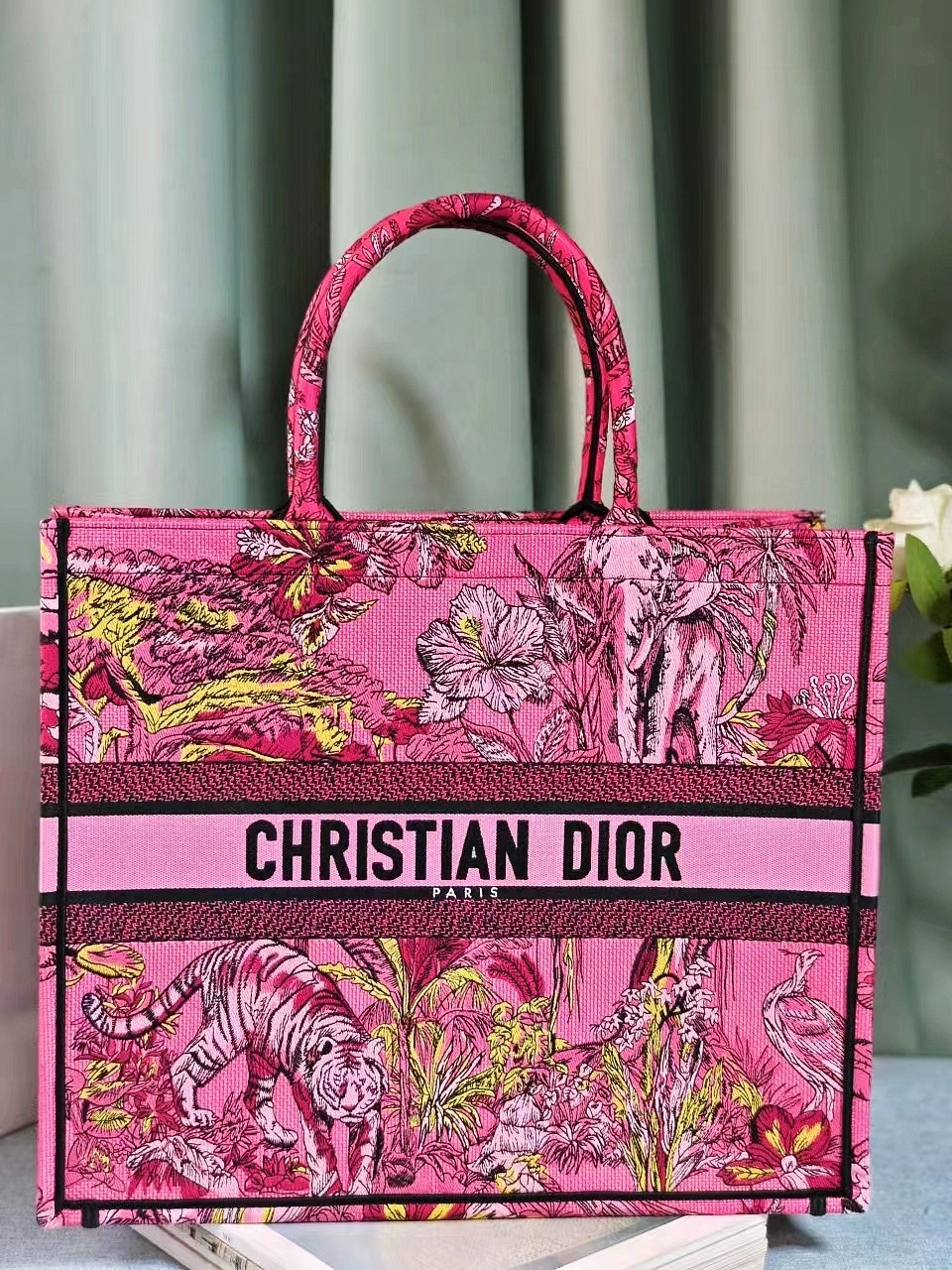 [TOP] Christian Dior Pink Indian Style Large Book Tote Handbag 42X35X18.5 cm