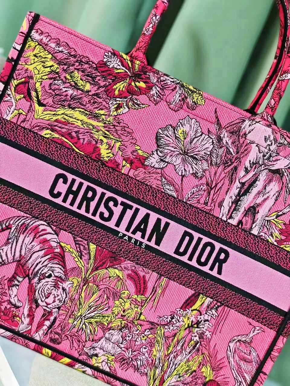 [TOP] Christian Dior Pink Indian Style Large Book Tote Handbag 42X35X18.5 cm