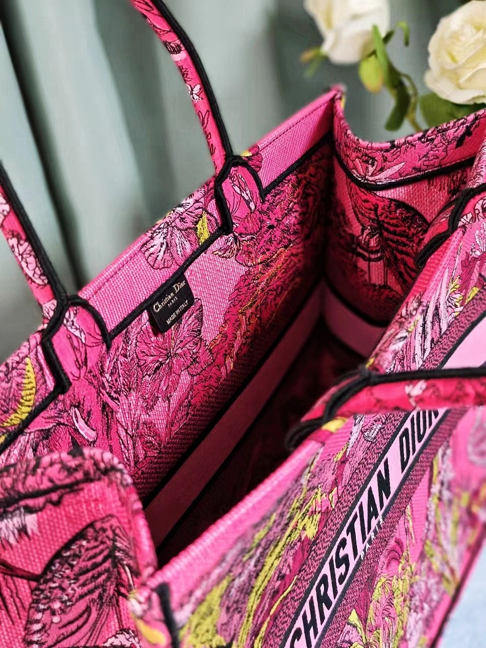 [TOP] Christian Dior Pink Indian Style Large Book Tote Handbag 42X35X18.5 cm