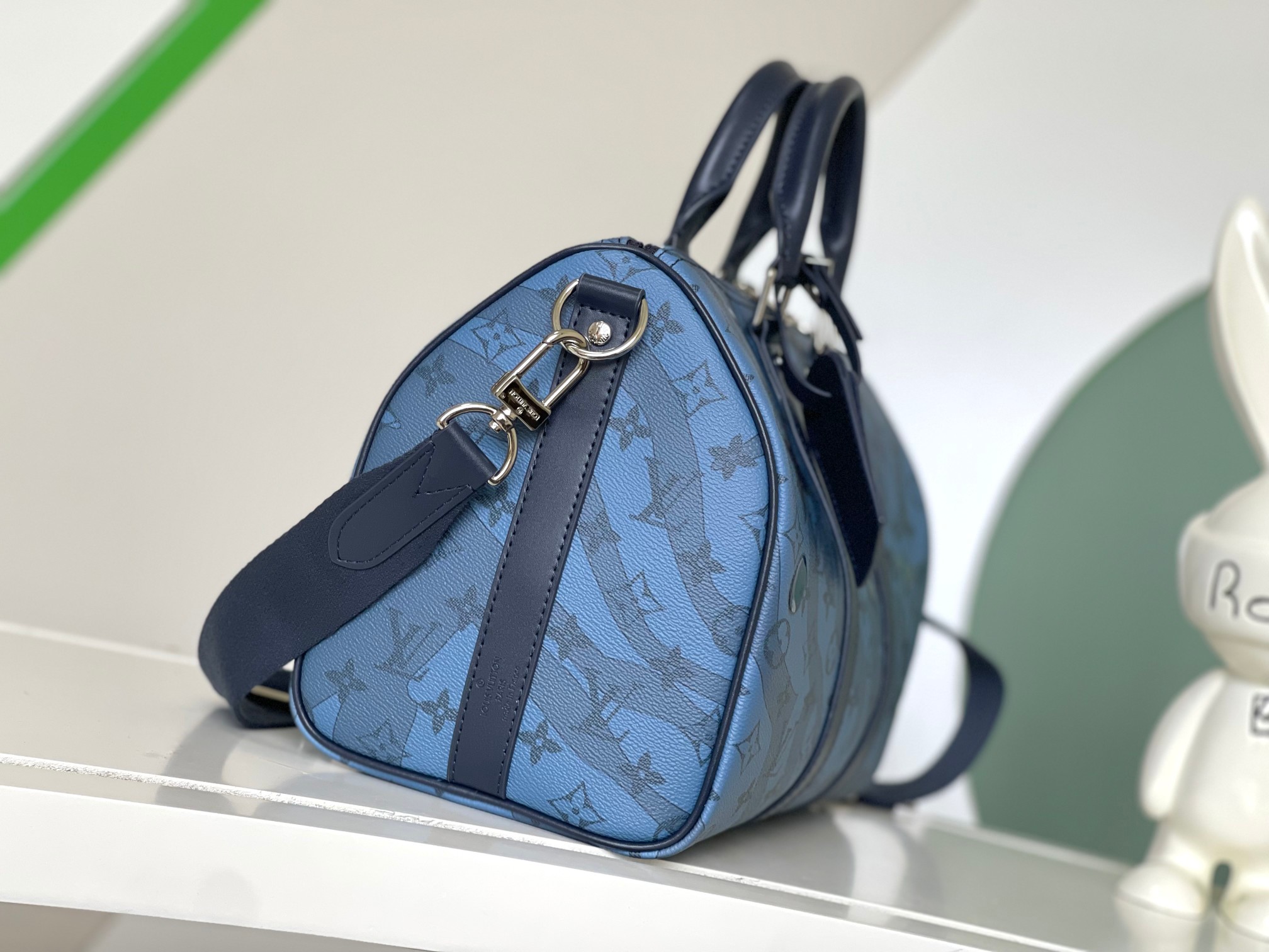 [TOP] Louis Vuitton LV  Keepall Bandoulière 35 Monogram Aquagarden Canvas Handbag 34x21x16cm-Blue