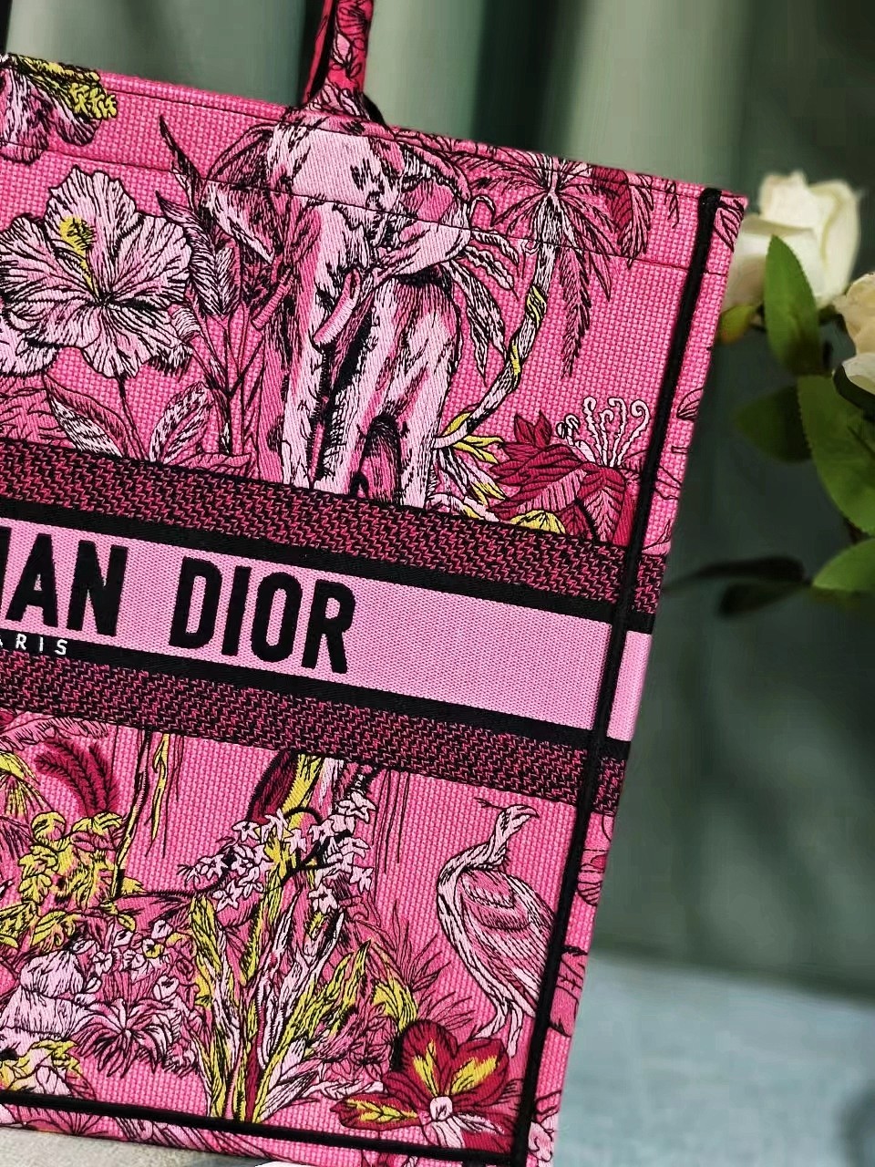 [TOP] Christian Dior Pink Indian Style Large Book Tote Handbag 42X35X18.5 cm