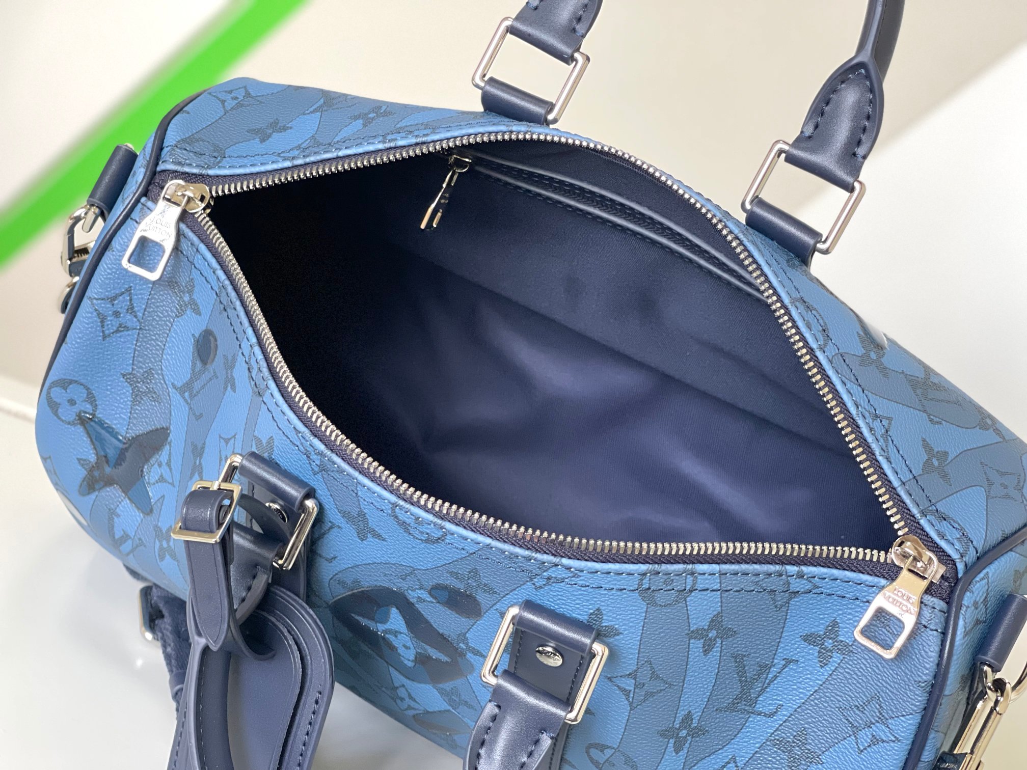 [TOP] Louis Vuitton LV  Keepall Bandoulière 35 Monogram Aquagarden Canvas Handbag 34x21x16cm-Blue