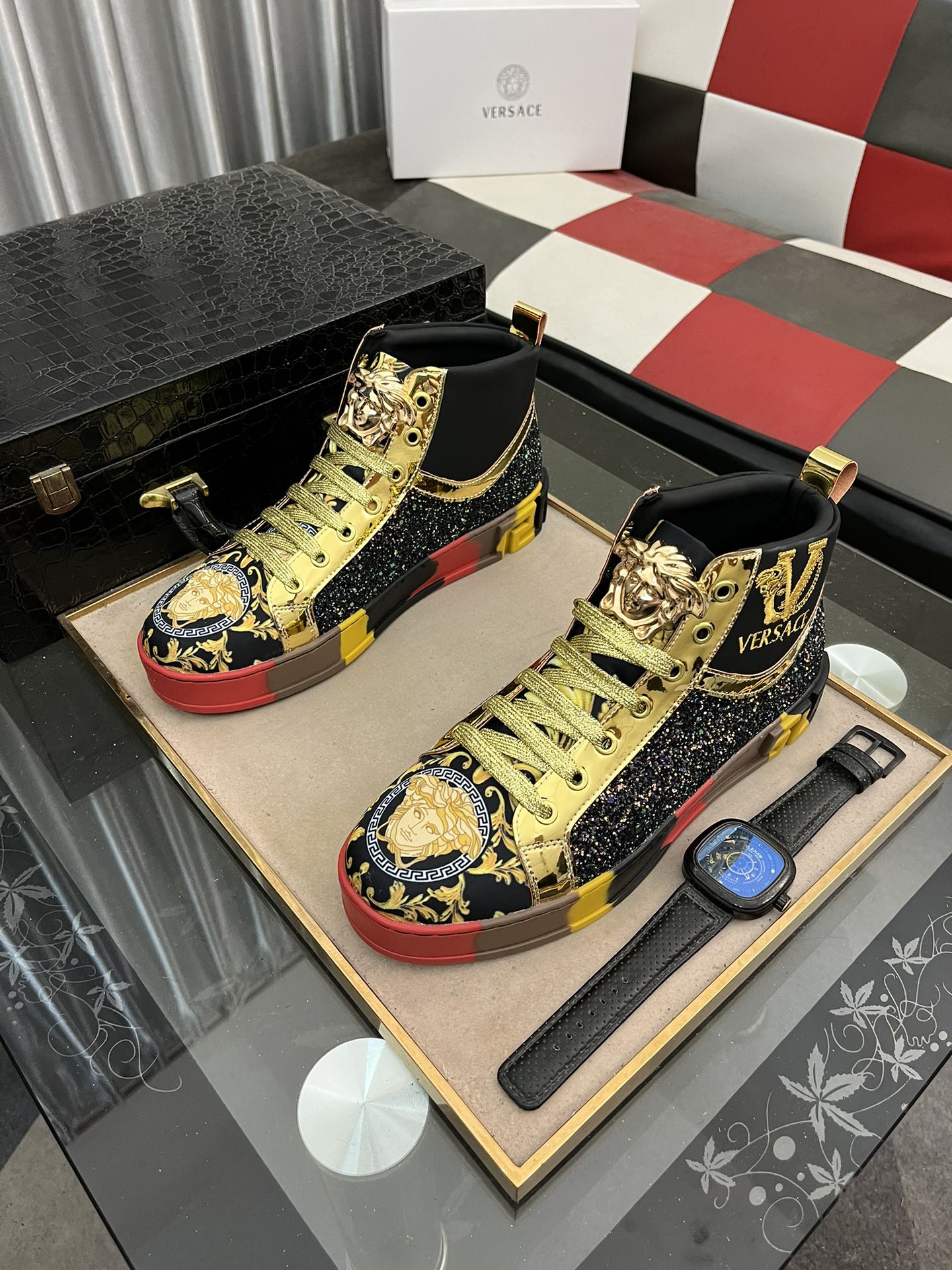 [TOP] VERSACE New Gaobang Trendy Men's Shoes - 4 Colors