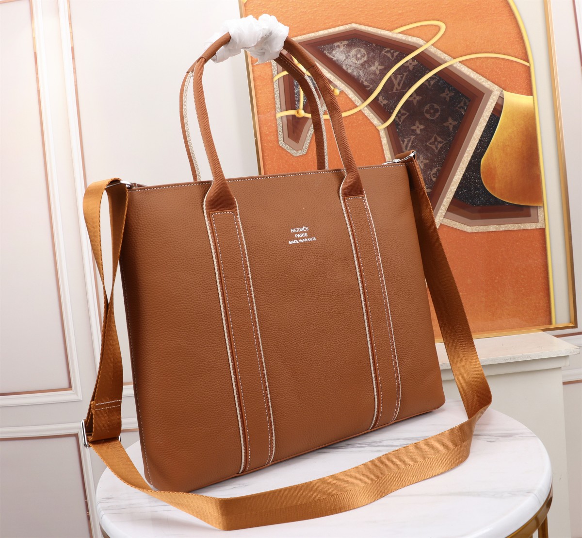 [TOP] Hermès Leather Briefcase Men's Bag - Khaki