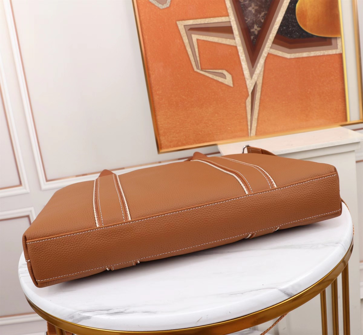 [TOP] Hermès Leather Briefcase Men's Bag - Khaki