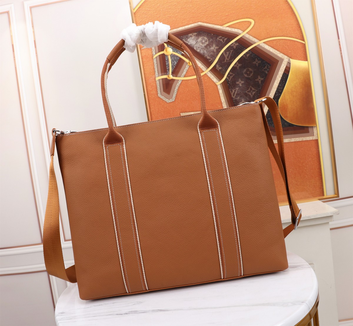 [TOP] Hermès Leather Briefcase Men's Bag - Khaki