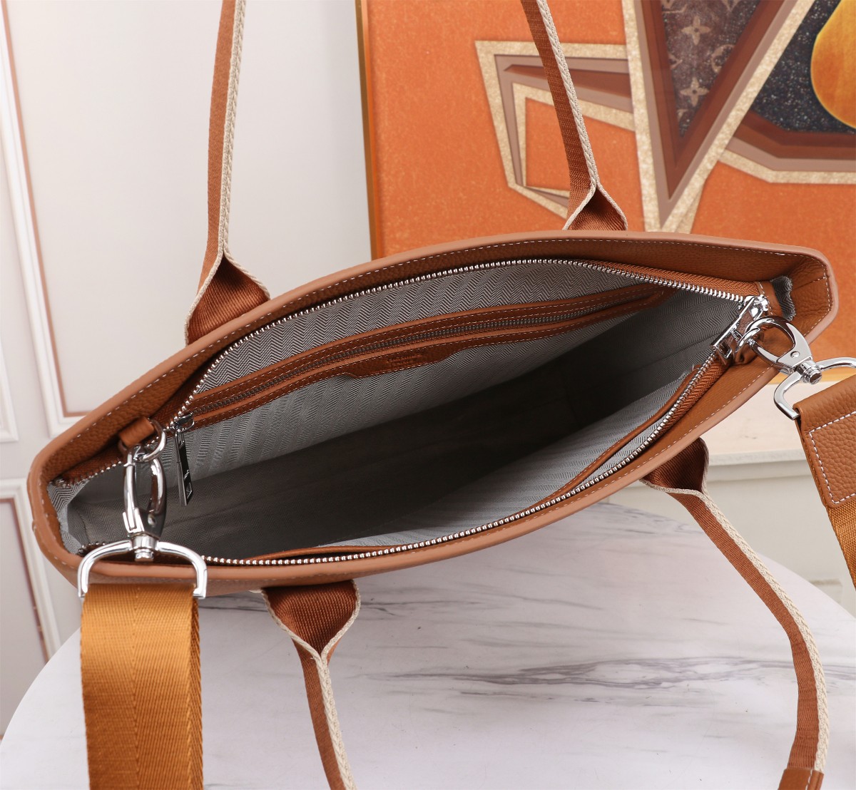 [TOP] Hermès Leather Briefcase Men's Bag - Khaki