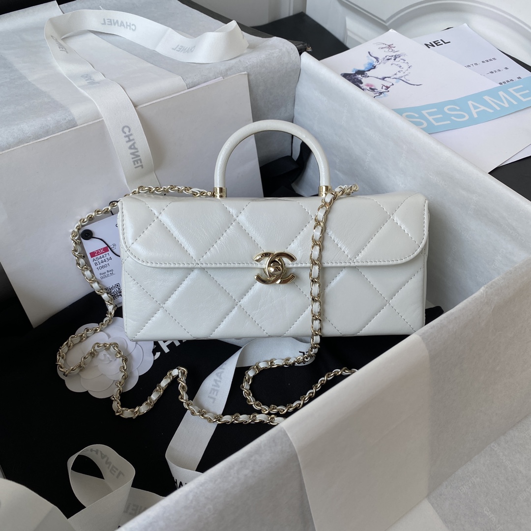 [TOP] CHANEL 23K Autumn/Winter New Product Handle Box Bag 10.5×22×9cm - White