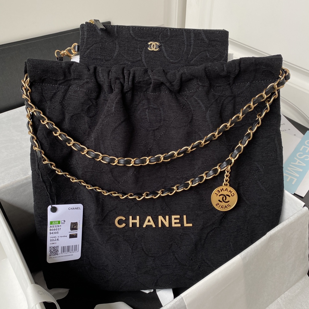[TOP] CHANEL 22 velvet Shopping Bag 39×42×8 cm - Black