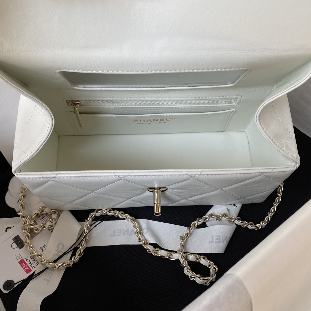 [TOP] CHANEL 23K Autumn/Winter New Product Handle Box Bag 10.5×22×9cm - White