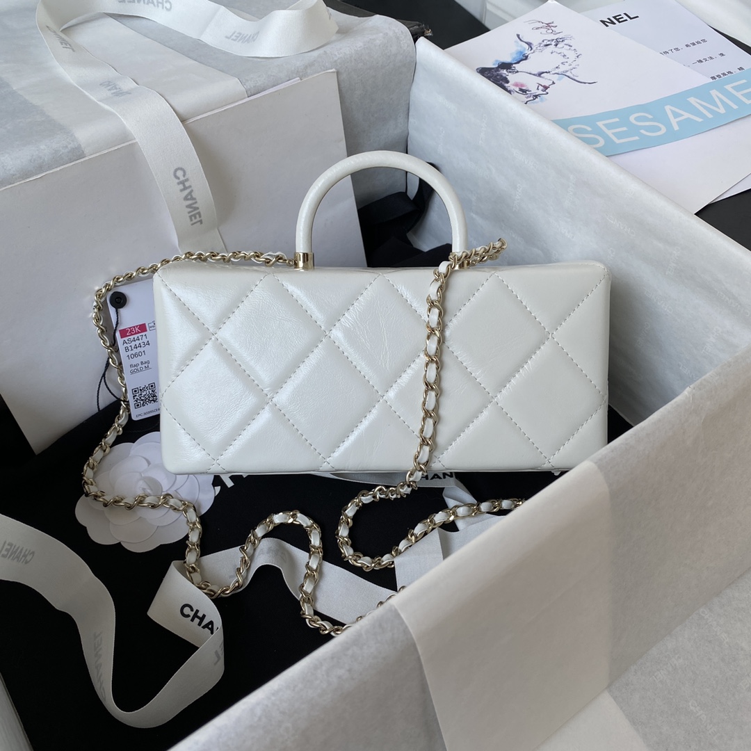 [TOP] CHANEL 23K Autumn/Winter New Product Handle Box Bag 10.5×22×9cm - White