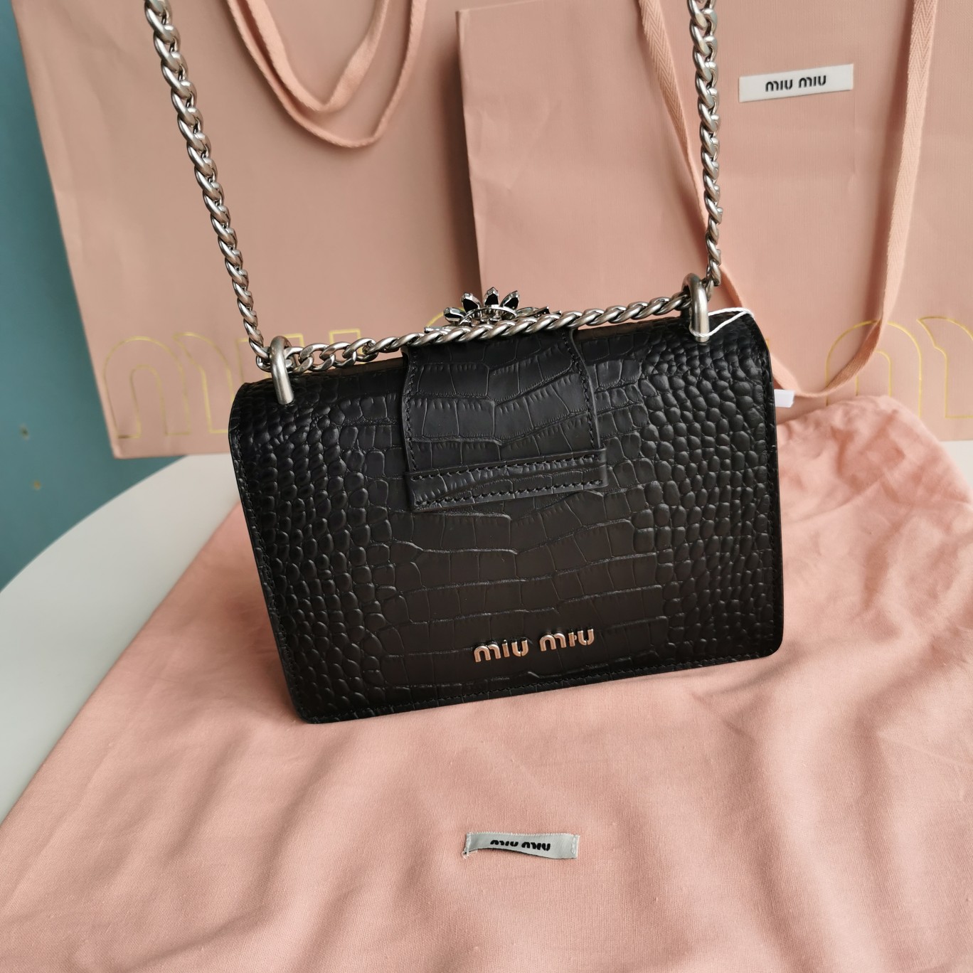 [TOP] Miu Miu Miu Lady Crocodile Print Bag 20 x 12.5 x 5.5 cm - 4 Color