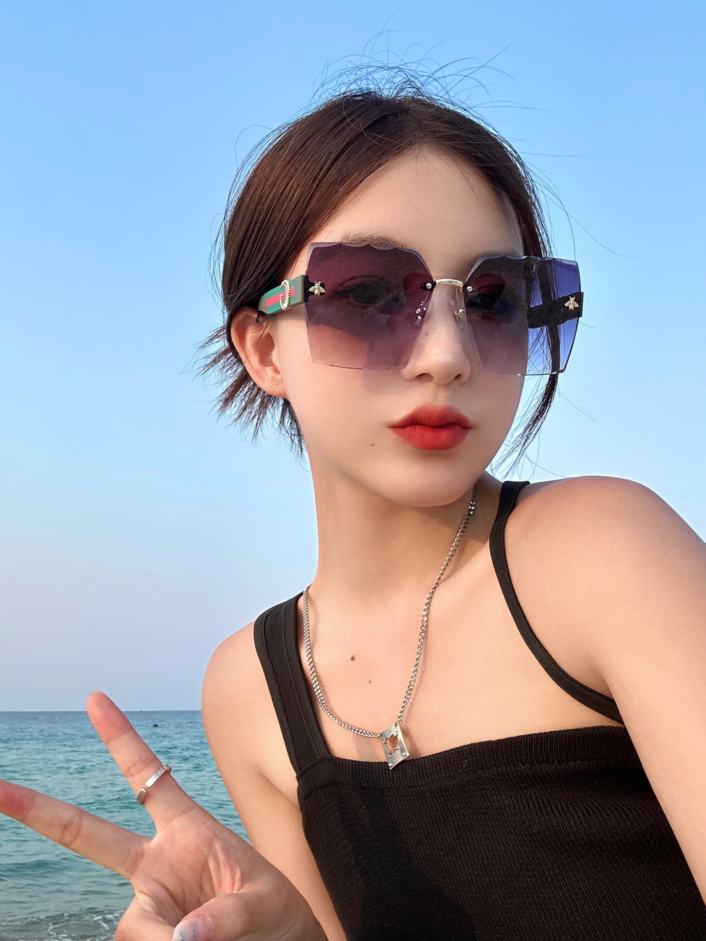 [TOP] GUCCI Classic Double Bee Sunglasses On Both Sides - 4 Color