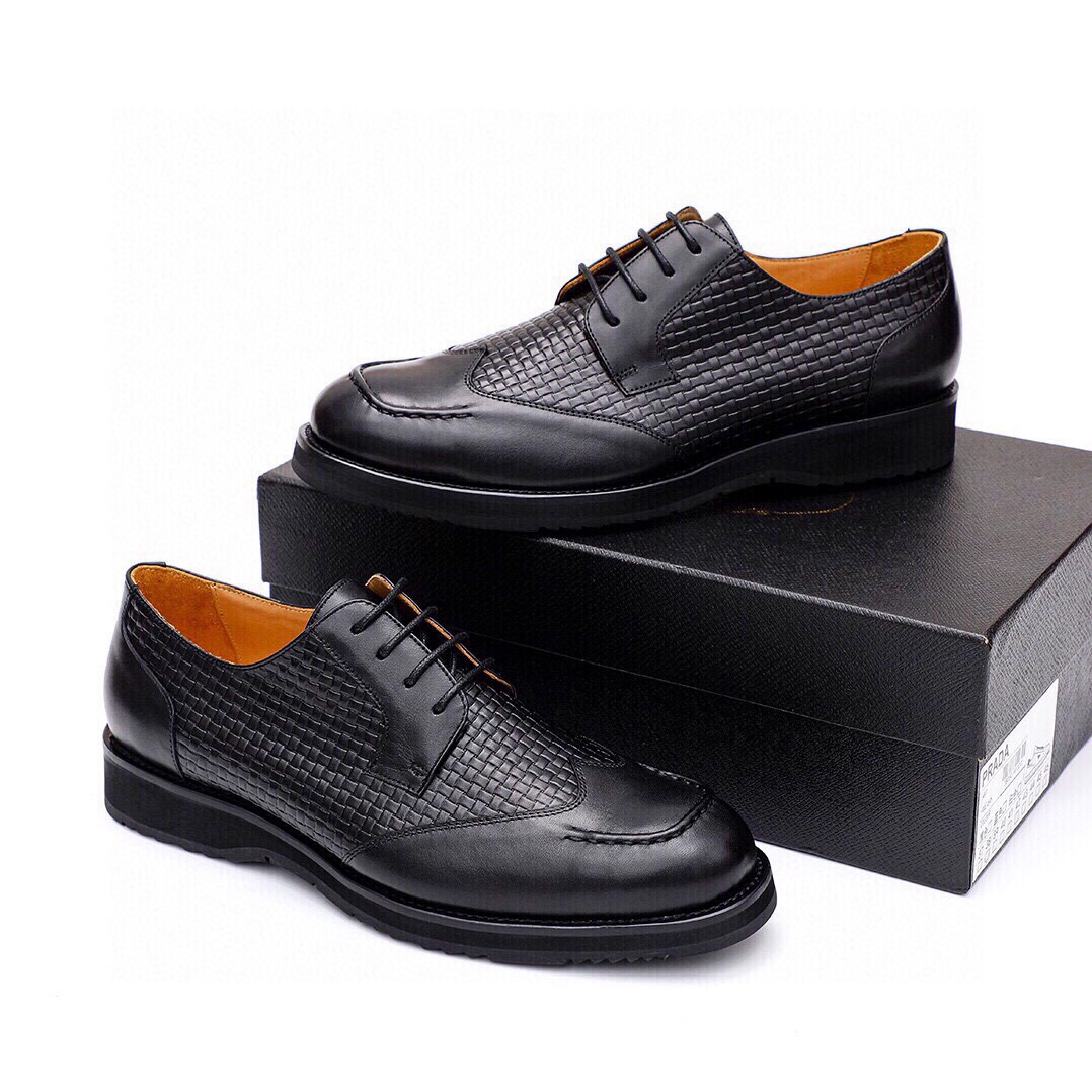 [TOP] PRADA Men's Cowhide Shoes - Black