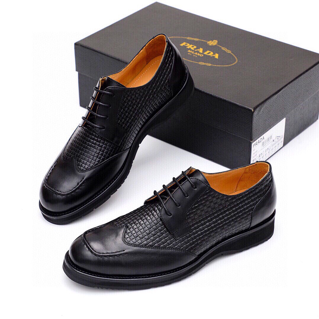 [TOP] PRADA Men's Cowhide Shoes - Black