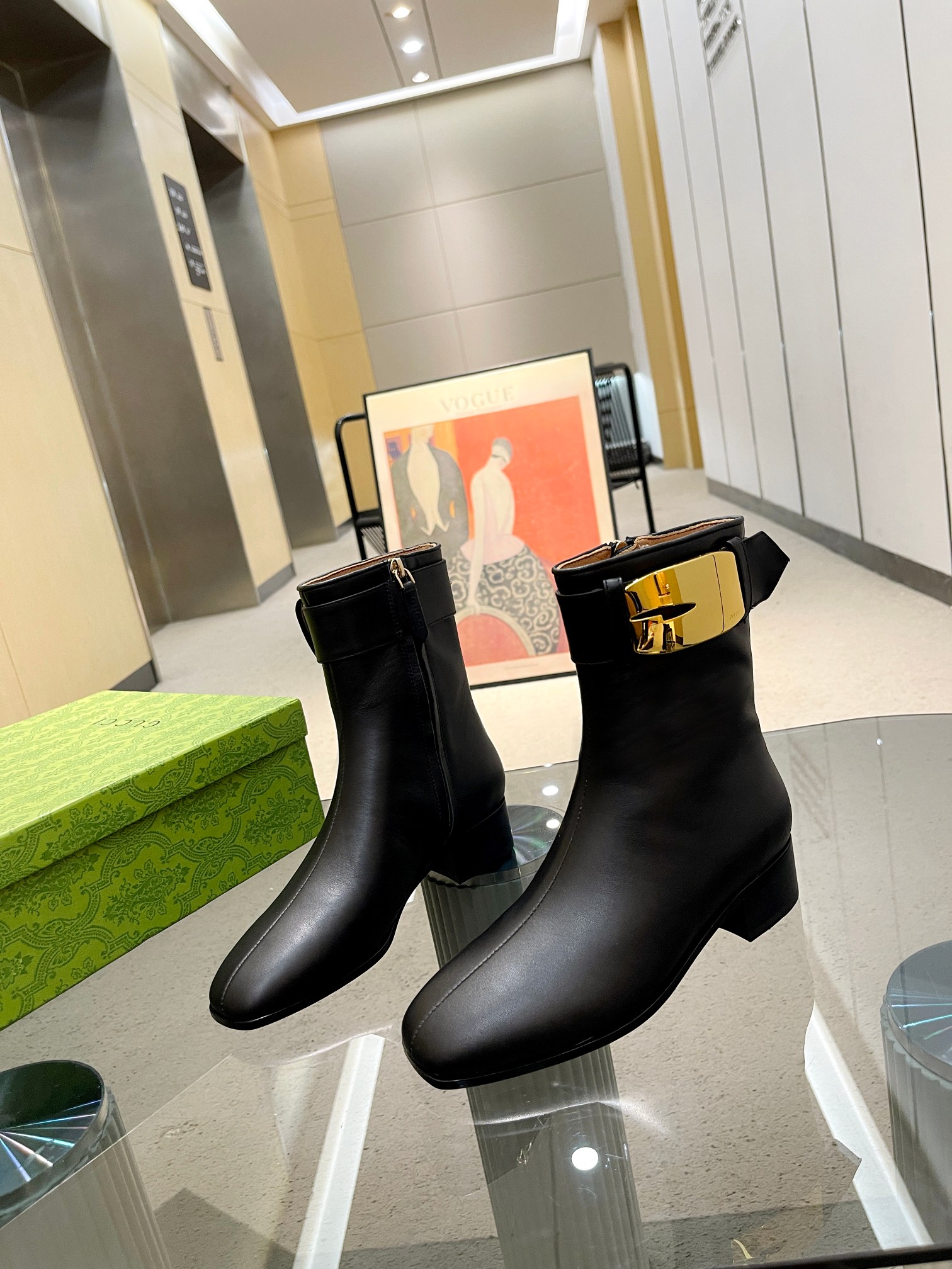 [TOP] GUCCI Cowhide Shoes Boots - Black - 3.5CM