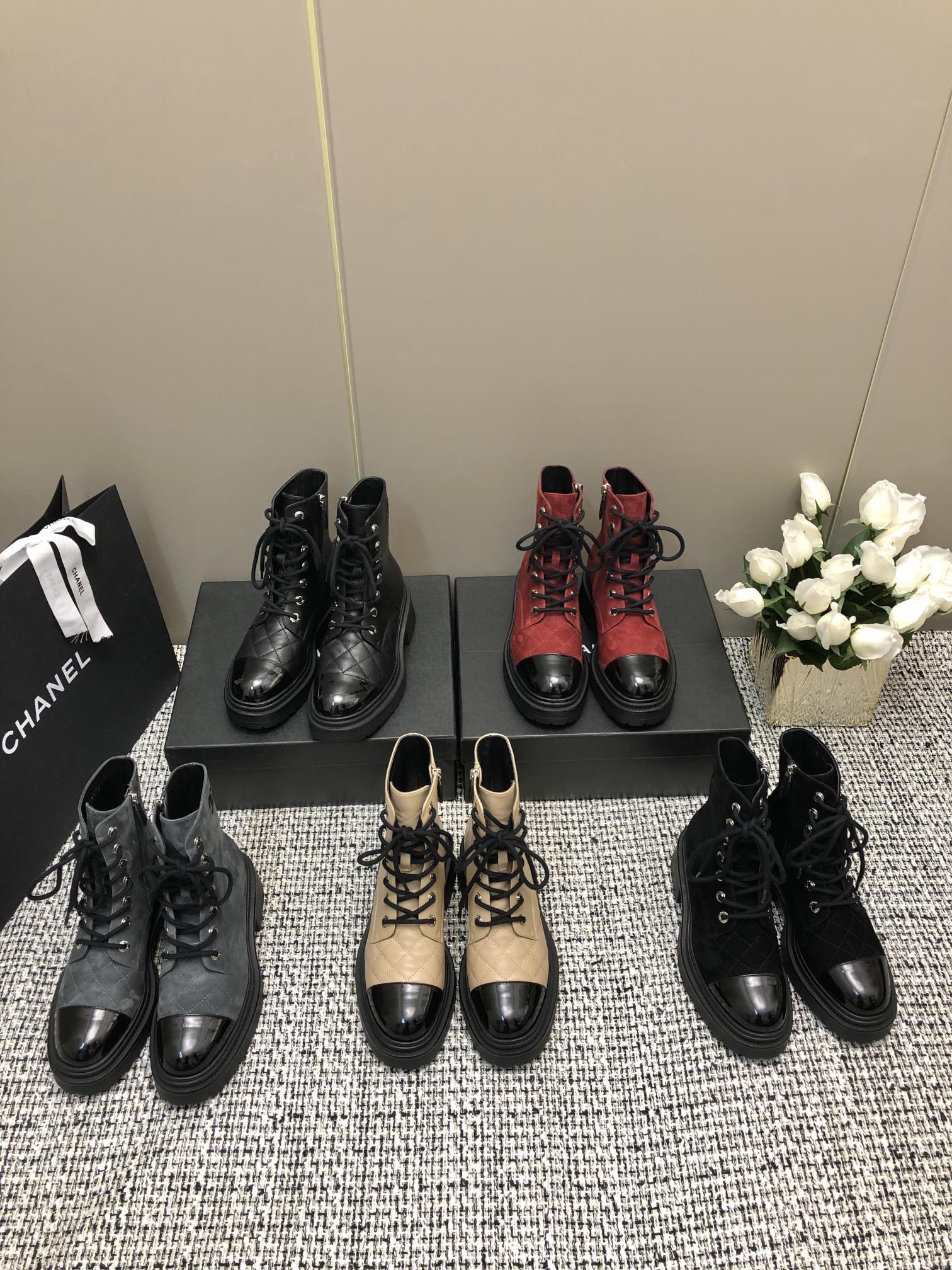 [TOP] CHANEL Sheepskin Thick Soled Short Boots - 5 Colors