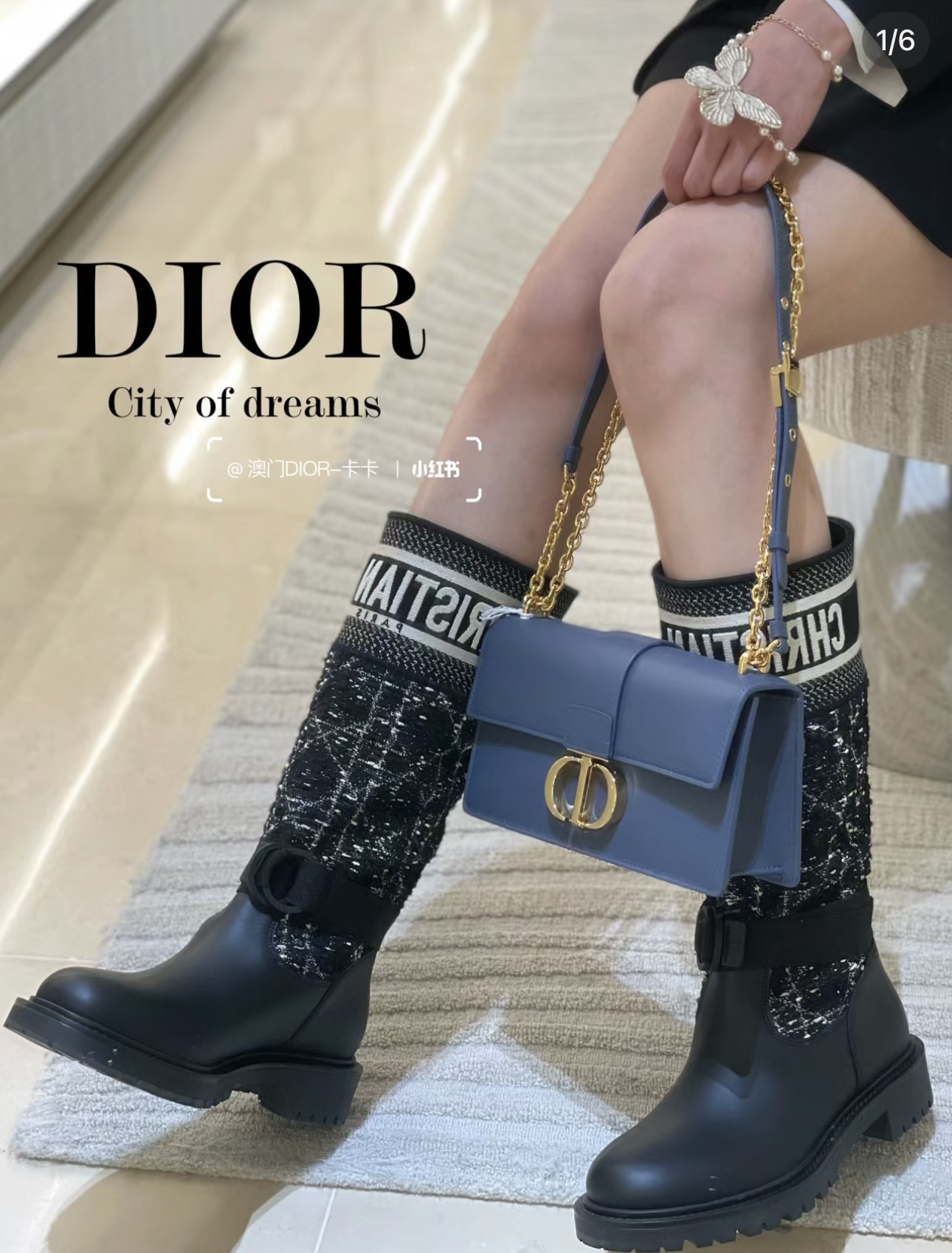 [TOP] Christian Dior 3D Three -Dimensional Embroidered Leather Boots - Black