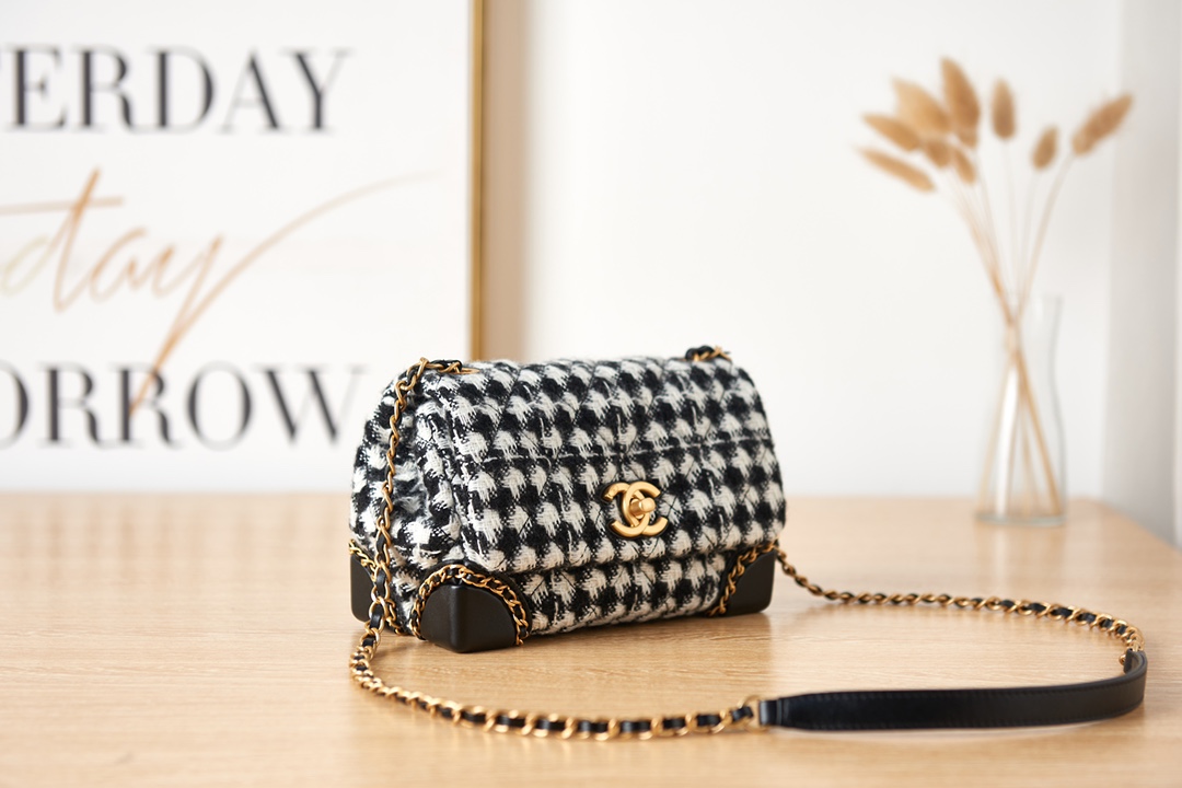 [TOP] CHANEL 23K Flap Bag tweed Chain bag 20-14-9.5 cm - Purple & GHW