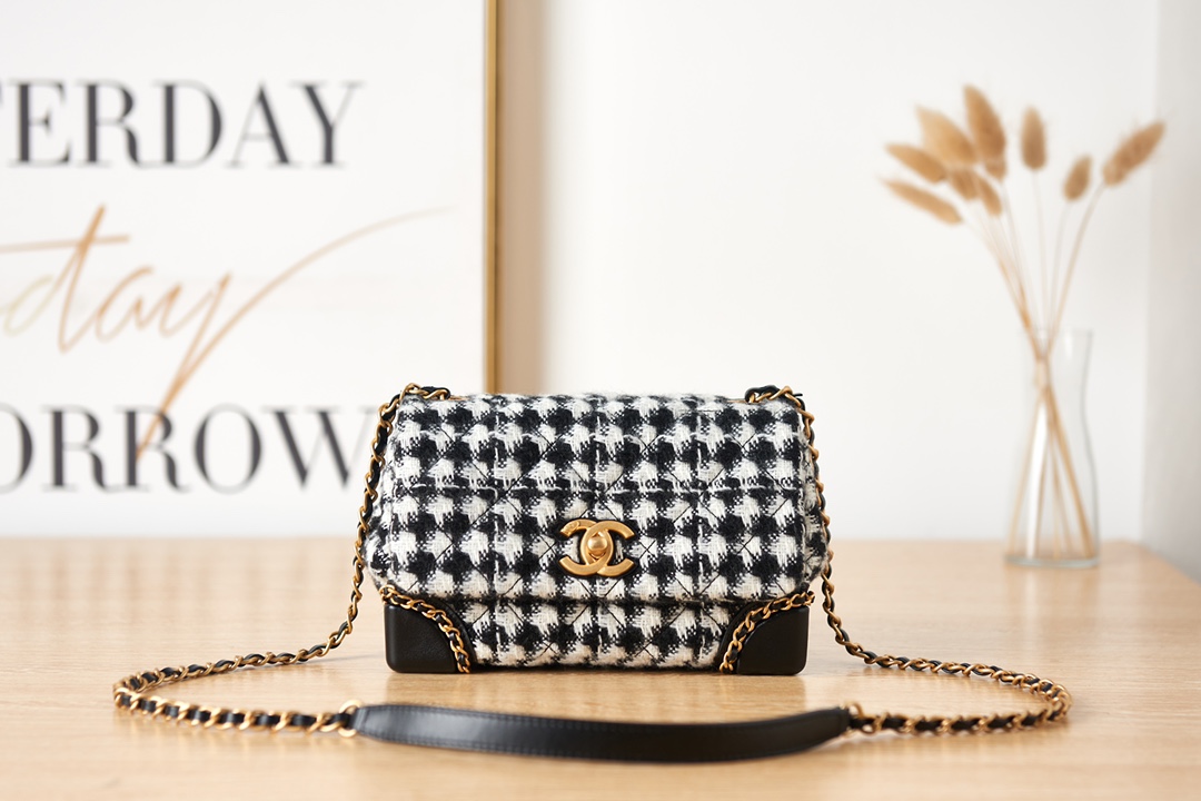 [TOP] CHANEL 23K Flap Bag tweed Chain bag 20-14-9.5 cm - Purple & GHW