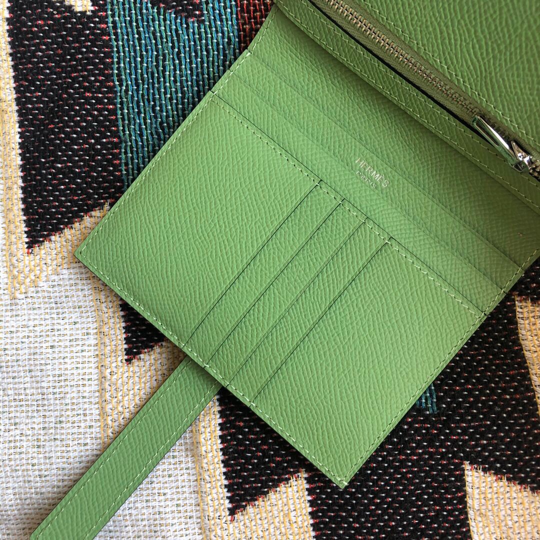 [TOP] HERMES Bearn Short Clip Wallet  Epsom - Avocado Green