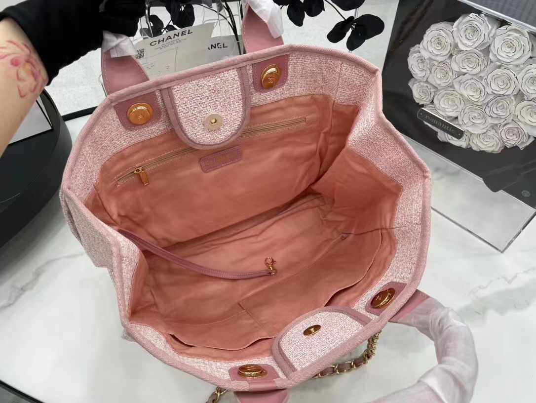 [TOP] CHANEL Deauville Top Handle Bag 38×32×18 cm - Pink