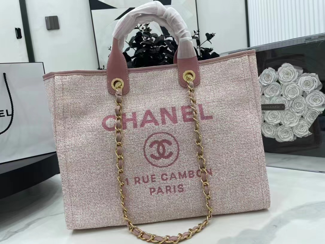 [TOP] CHANEL Deauville Top Handle Bag 38×32×18 cm - Pink