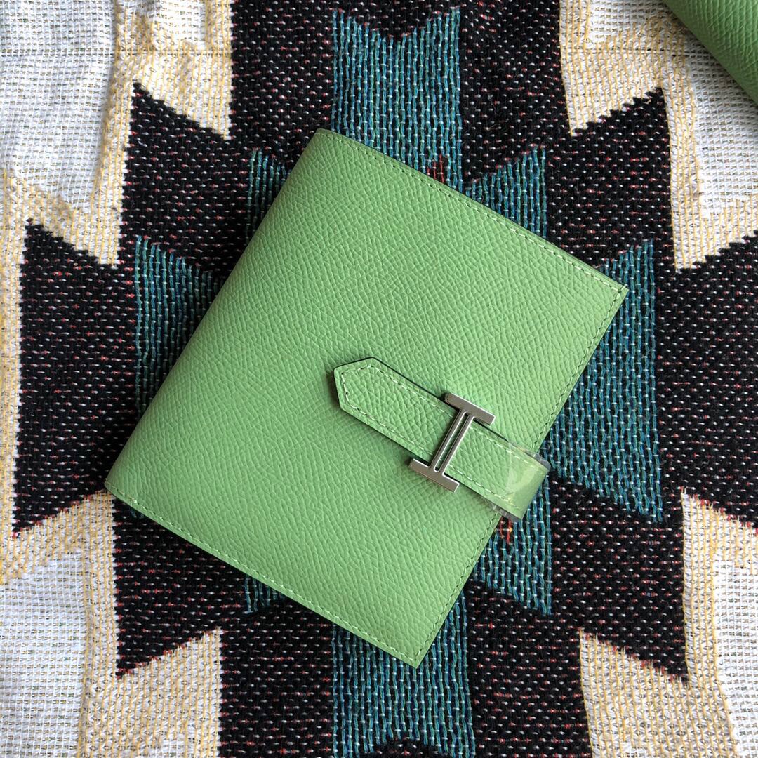 [TOP] HERMES Bearn Short Clip Wallet  Epsom - Avocado Green