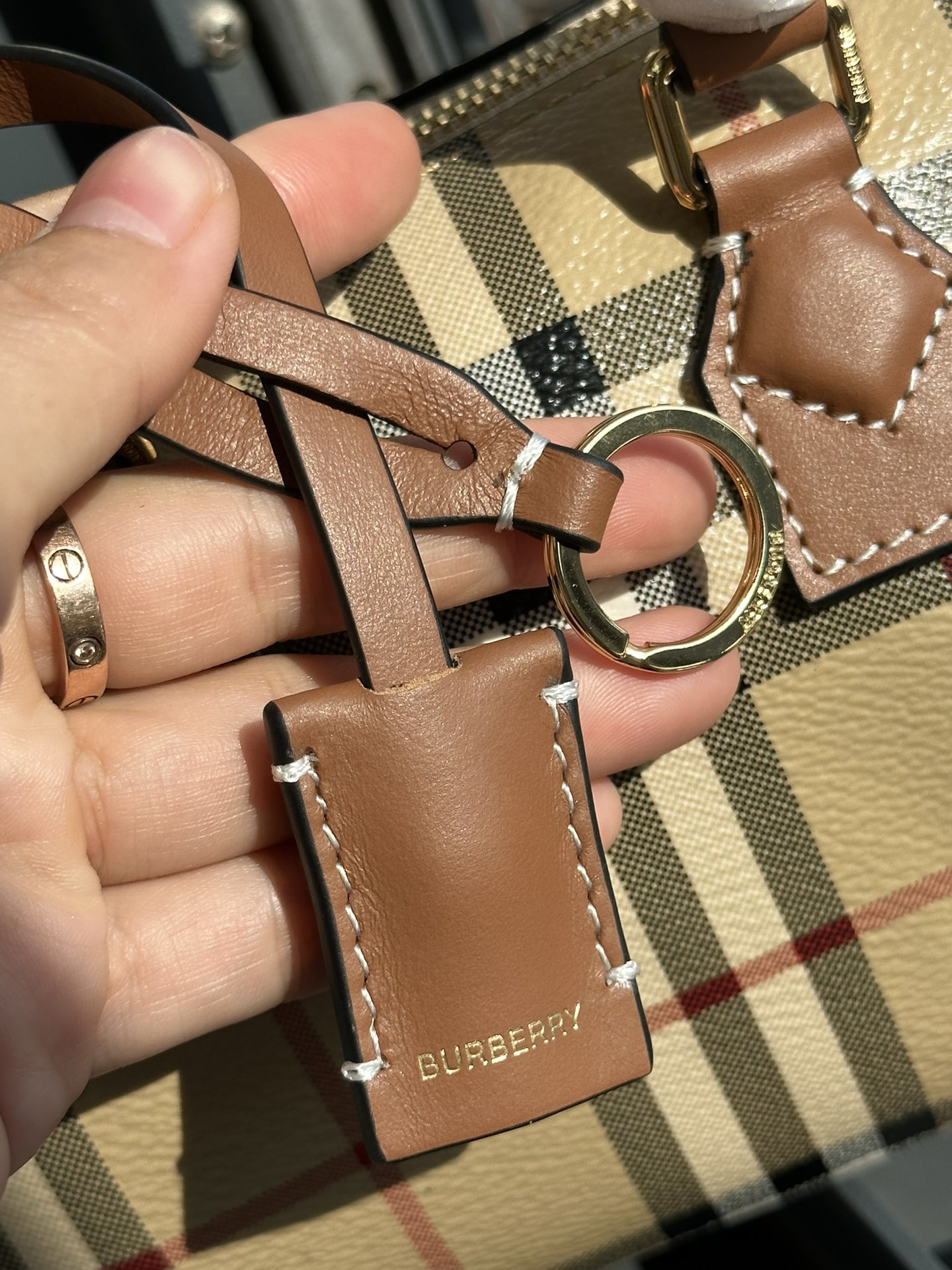 [TOP] BURBERRY Checker Pattern Patchwork B ottom Layer Calf Leather Note Bags- 17x15.5x24.5cm - Beige