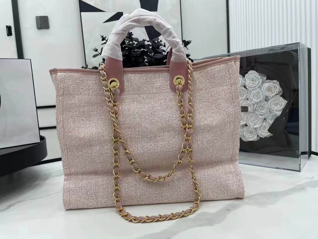 [TOP] CHANEL Deauville Top Handle Bag 38×32×18 cm - Pink
