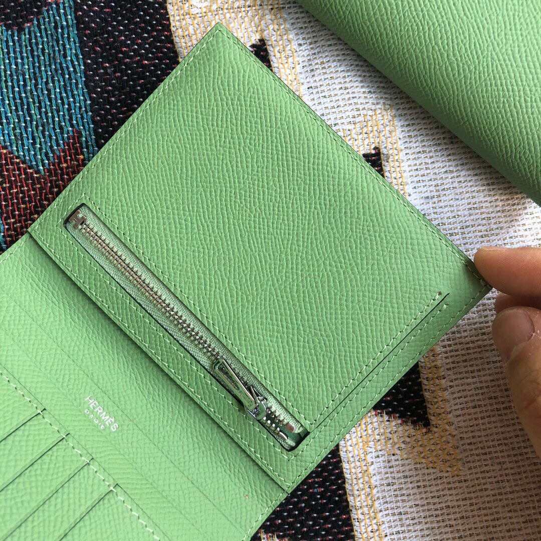 [TOP] HERMES Bearn Short Clip Wallet  Epsom - Avocado Green