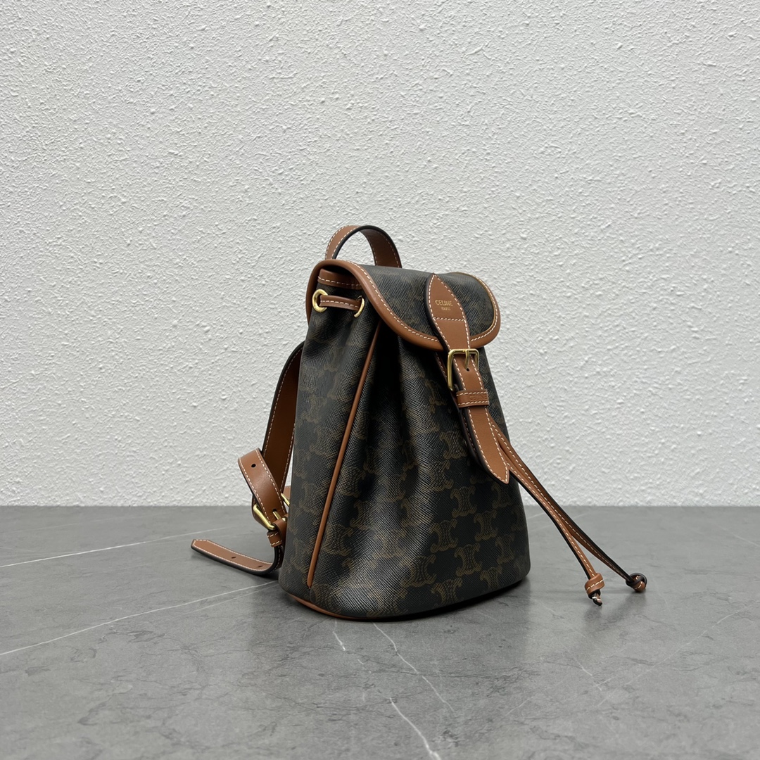 [TOP] CELINE Canvas Printed Backpack - 20×10.5×17cm - Brown