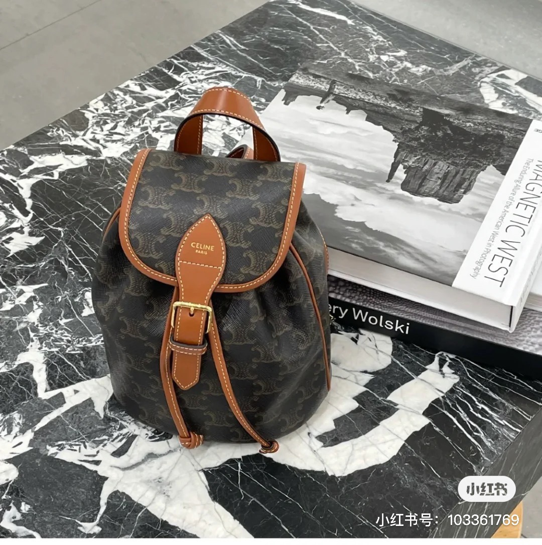 [TOP] CELINE Canvas Printed Backpack - 20×10.5×17cm - Brown