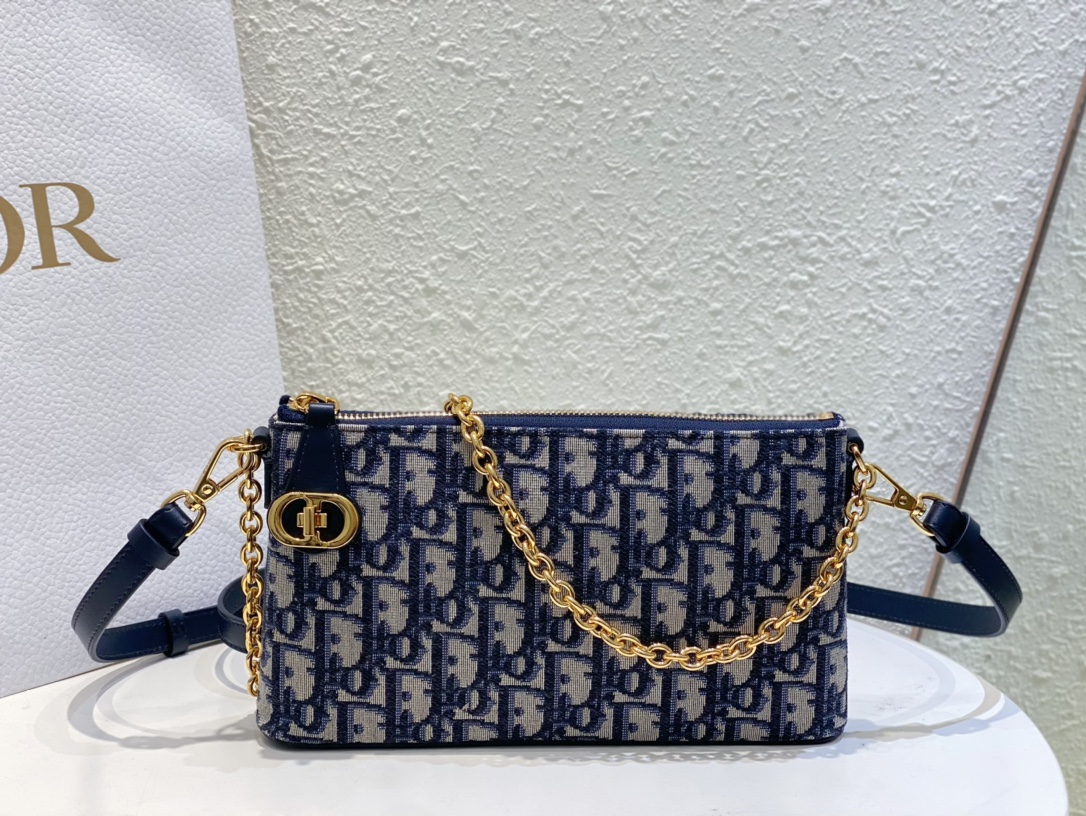 [Top] Christian Dior Dior Midi Mini Small 30 Montaigne Bag CD Lock 23 x 13 x 5 cm  - Blue
