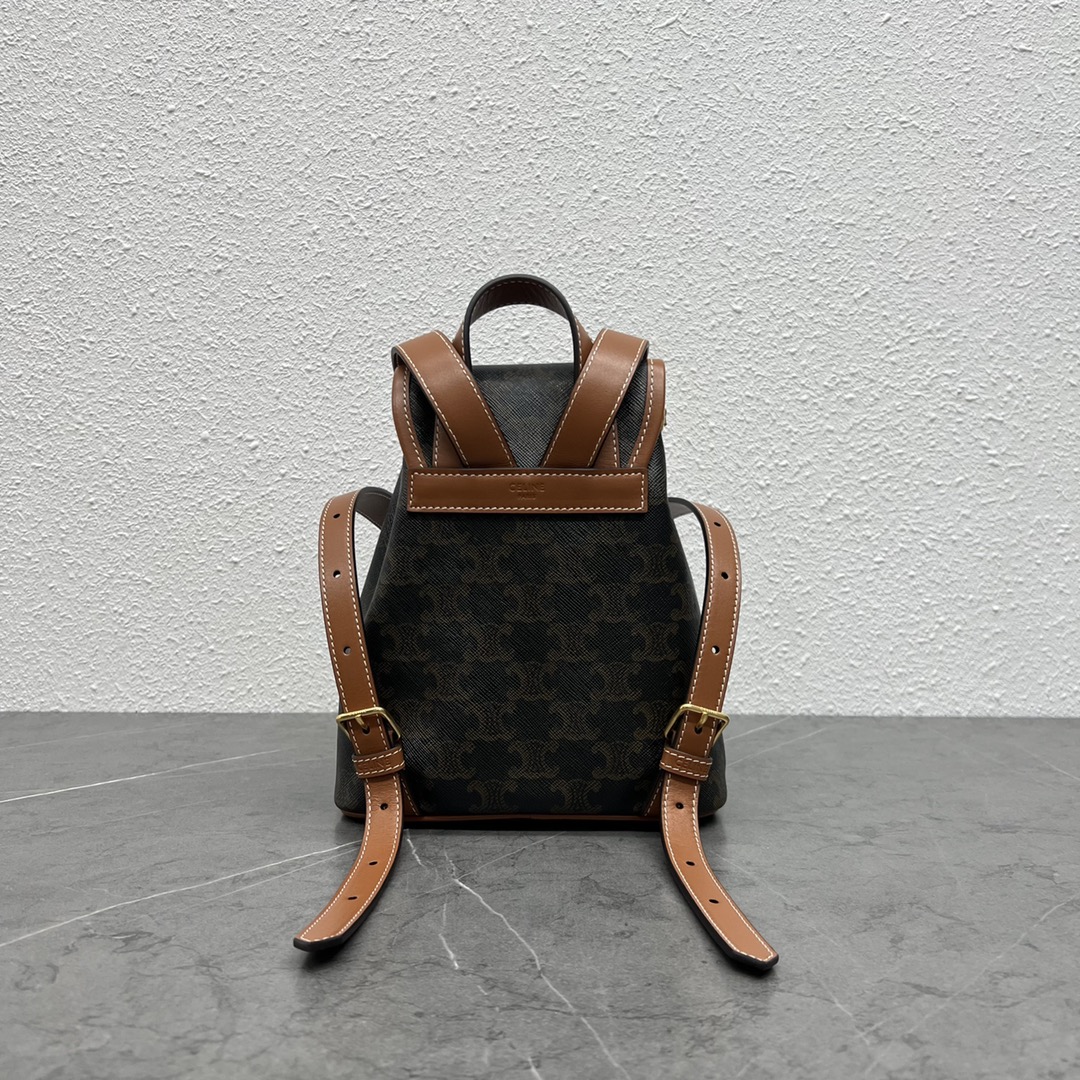 [TOP] CELINE Canvas Printed Backpack - 20×10.5×17cm - Brown