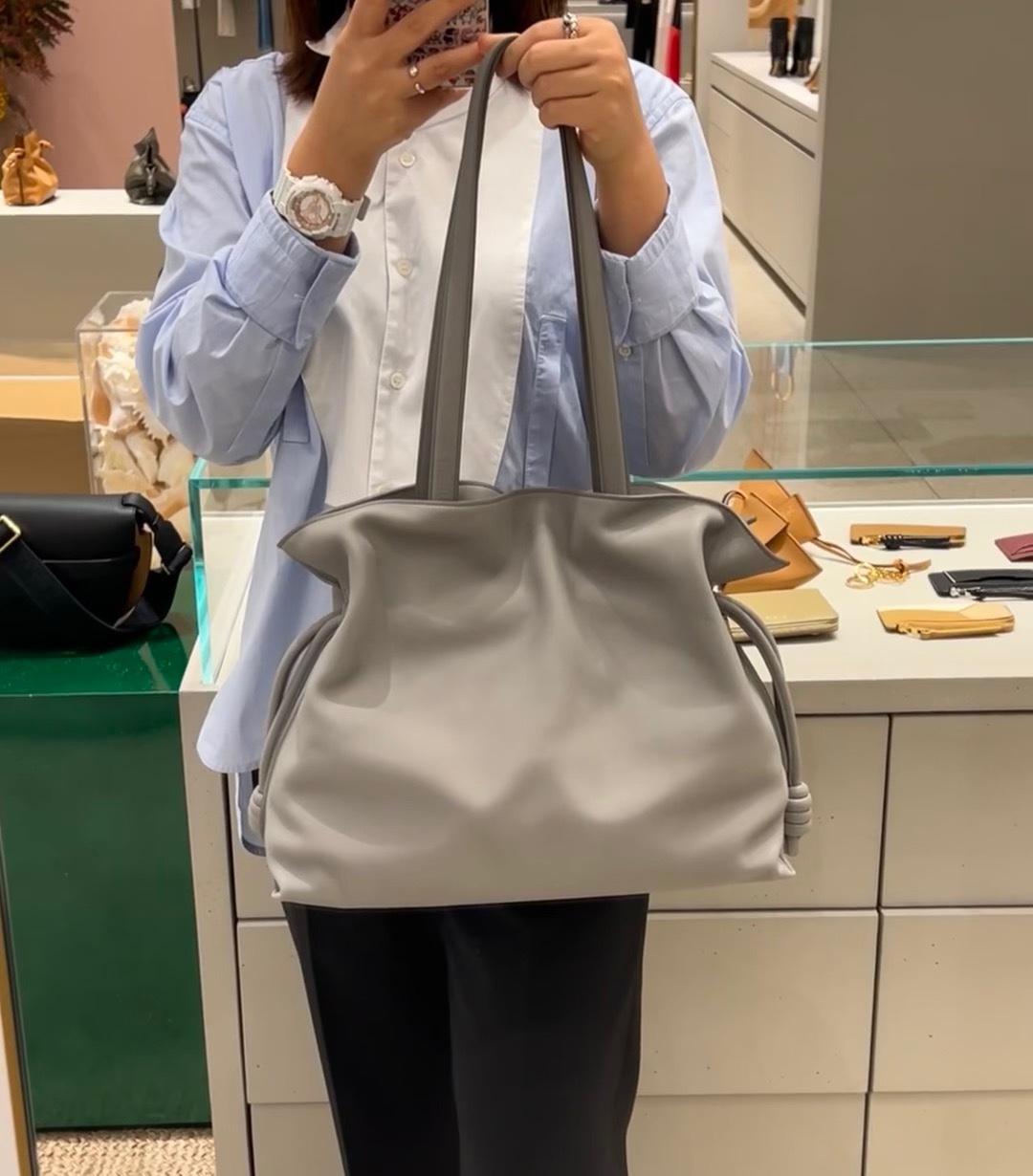 [TOP] LOEWE Flamenco Bag Cowhide Large 38x29x14cm - Gray