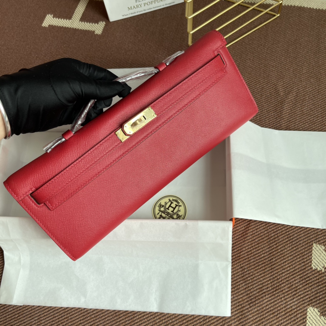 [TOP] HERMES Kelly Cut Elan 31 Clutch - 31*14*3cm - Red & SHW