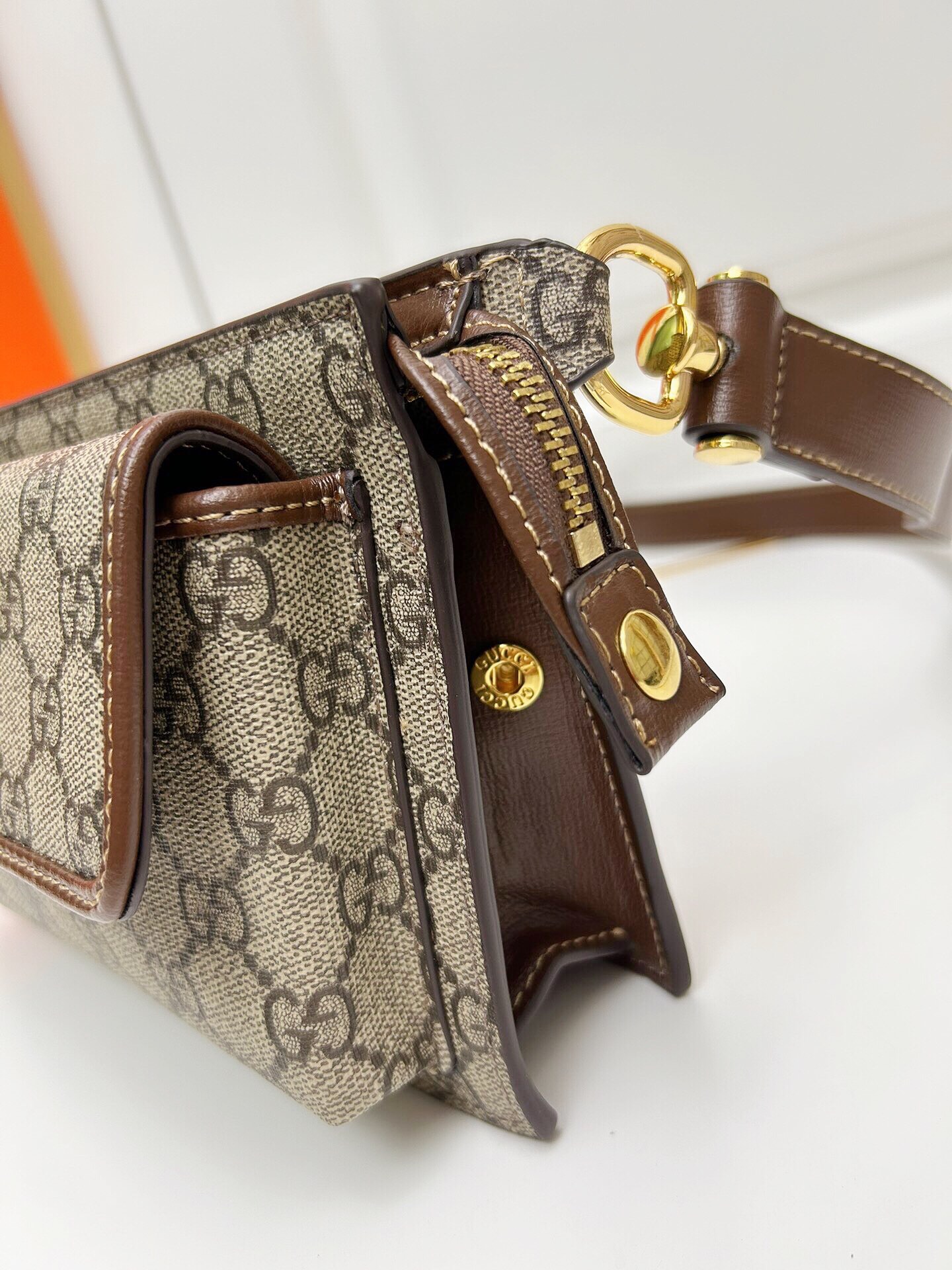 [TOP] GUCCI Interlocking Double G Logo GG Waist Pack - 18x13x5CM - Brown