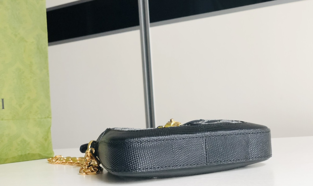 [TOP] GUCCI Jackie 1961 Tote Bag Diamond with Lizard Skin Mini 19x13x3cm - Black