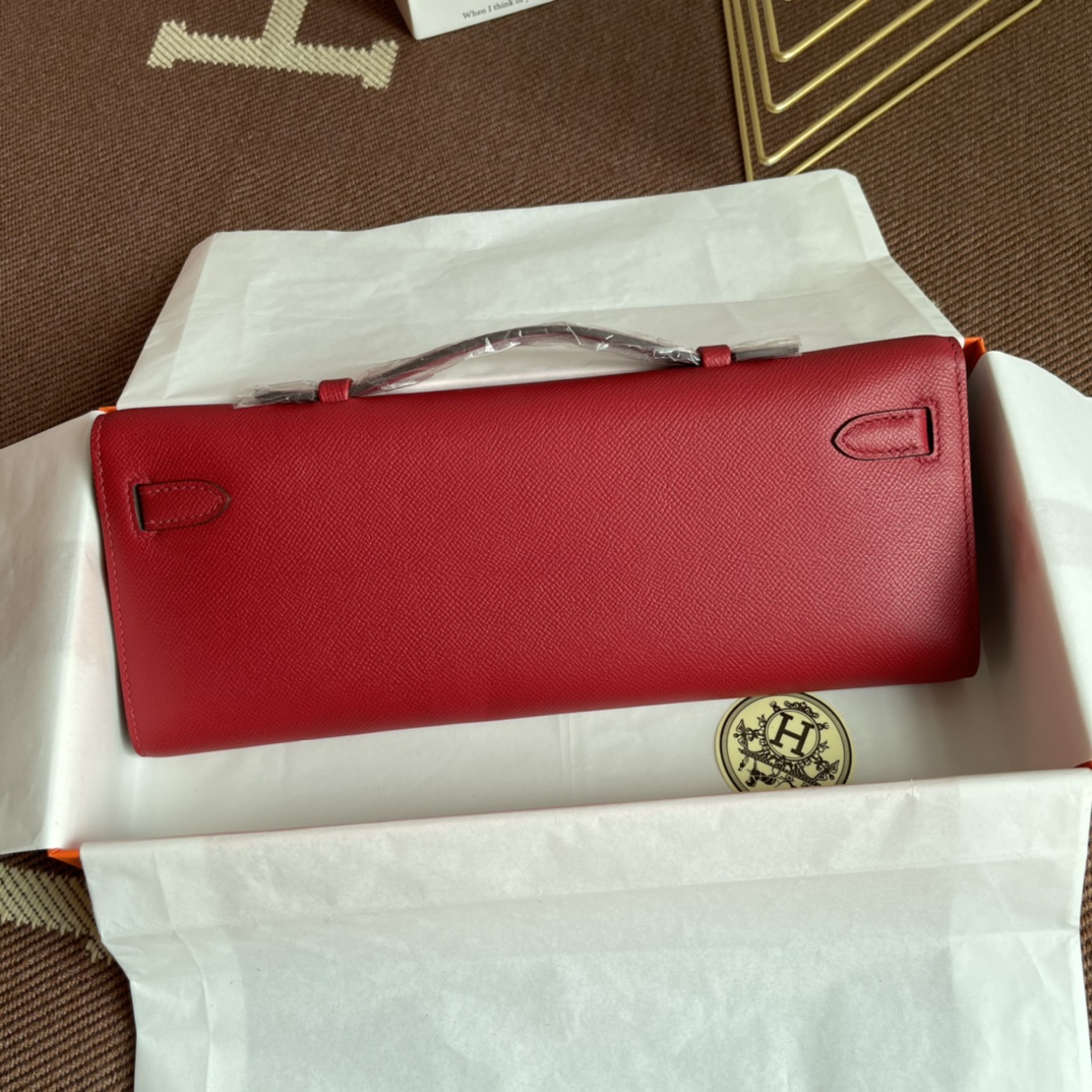 [TOP] HERMES Kelly Cut Elan 31 Clutch - 31*14*3cm - Red & SHW