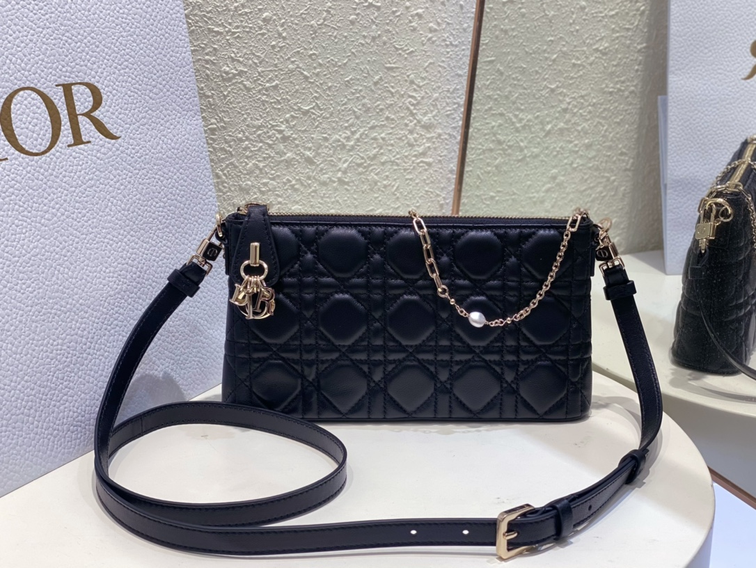 [Top] Christian Dior Midi Mini Small 30 Montaigne Bag  23x13x5cm - Black - GHW