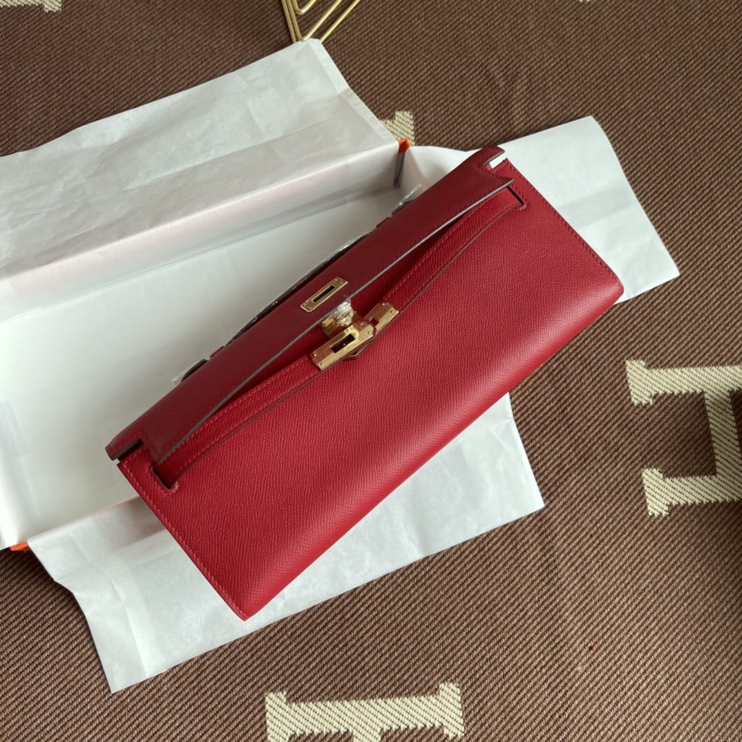 [TOP] HERMES Kelly Cut Elan 31 Clutch - 31*14*3cm - Red & SHW